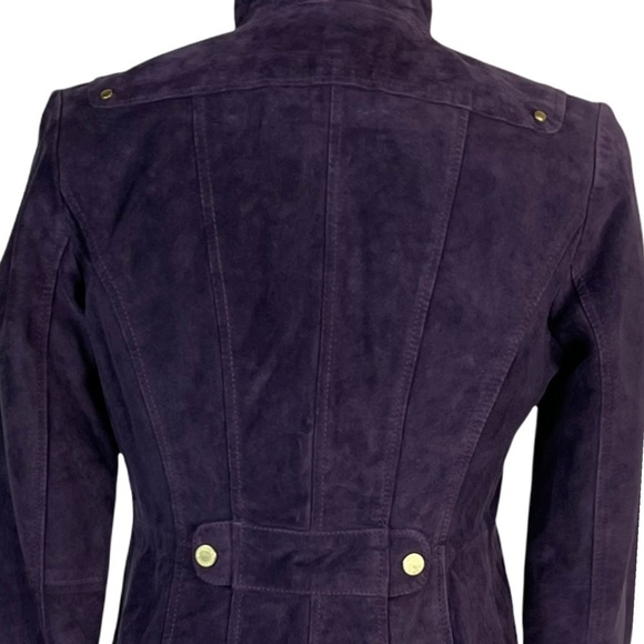 BERNARDO PURPLE SUEDE SNAP BUTTON STAND COLLAR RACING JACKET - Picture 8 of 16